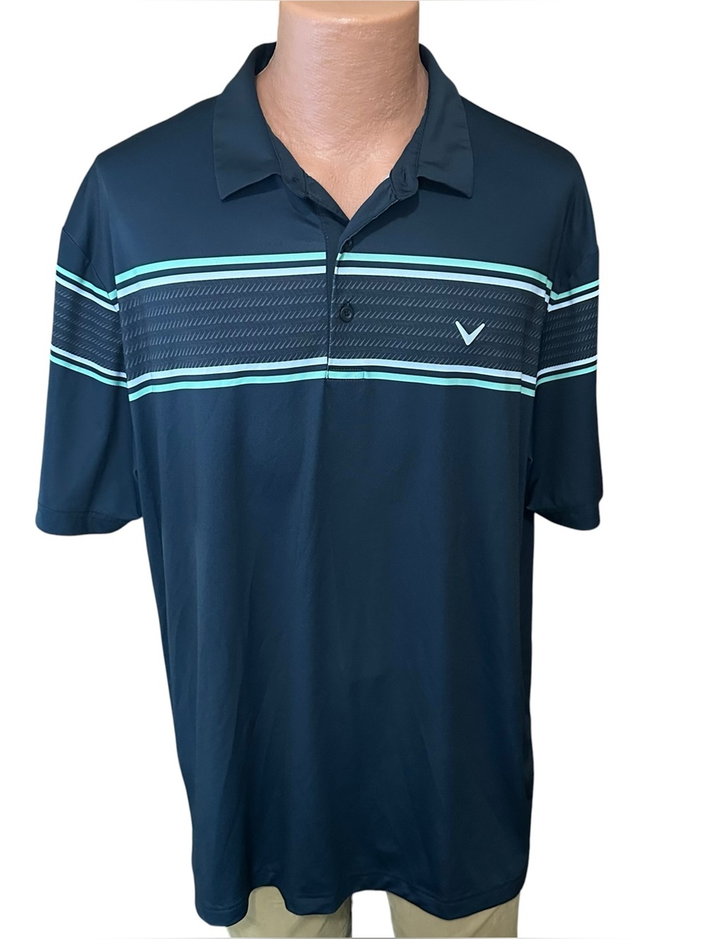 Men's Callaway Opti-Dri Short Sleeve Golf Polo Shirt Navy, Striped, XL